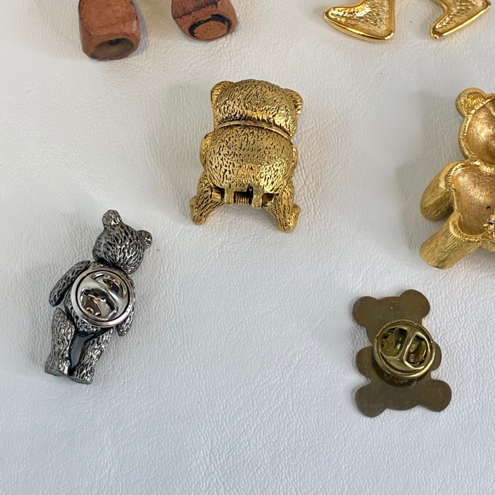 Vintage Teddy Bear Brooch Pin Lot Figural Articulated Gold Tone - Picture 12 of 12